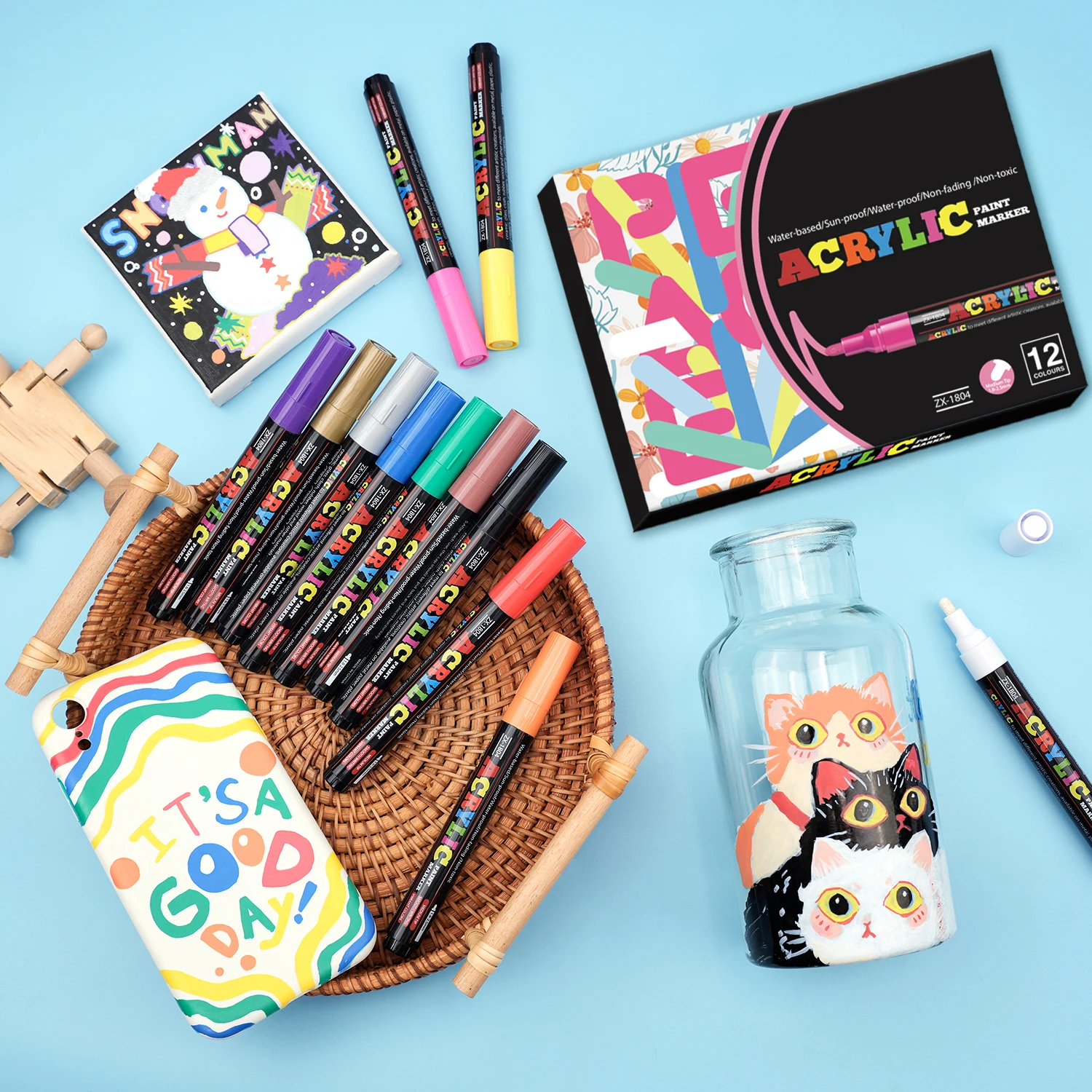 12/18/24 Farben Acryl-Marker-Set, mittlere Spitze (2-3mm), geeignet für Steinmalerei, schwarzes Papier und Skateboard-Dekoration – Detail 8