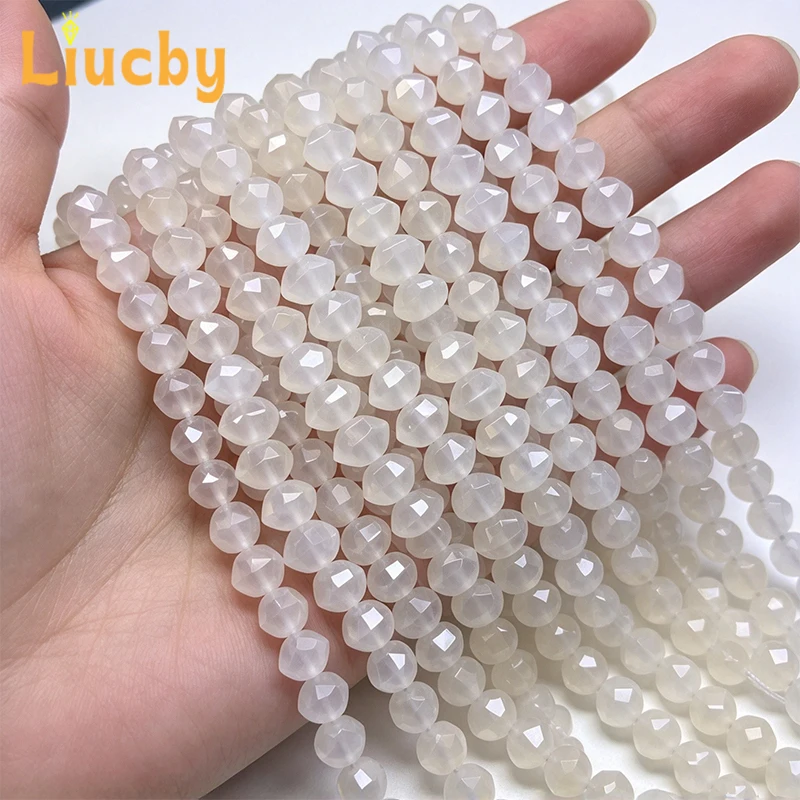 Natürliche weiße Jade, diamantgeschliffene, facettierte Abakusperlen, lose Edelsteinperlen für die Schmuckherstellung, DIY-Armband, Halskette, Ohrringe für Damen – Detail 5