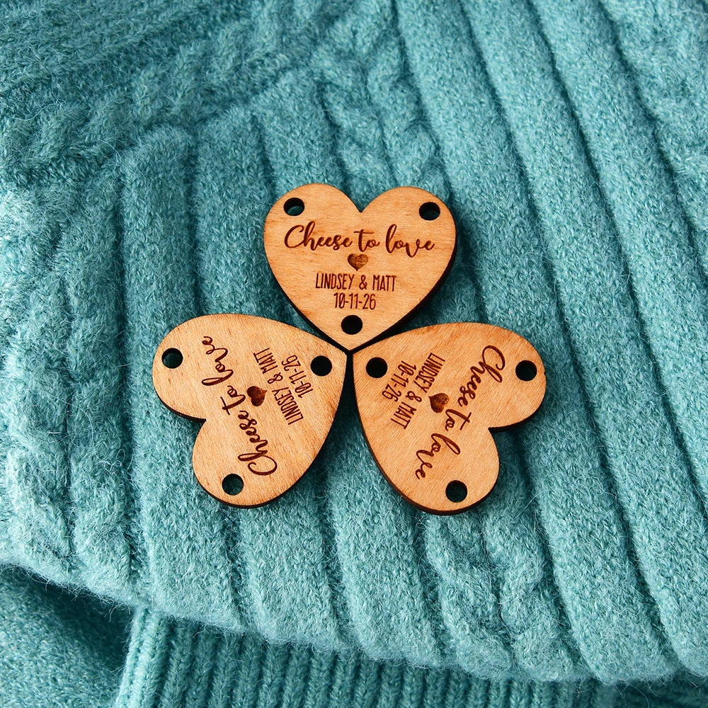Custom Heart Wooden Tags 1.18"x1.26" Laser Cut MOQ 50 Eco Wood Labels for DIY Craft Decor Clothing Shoes Gloves Gift Making