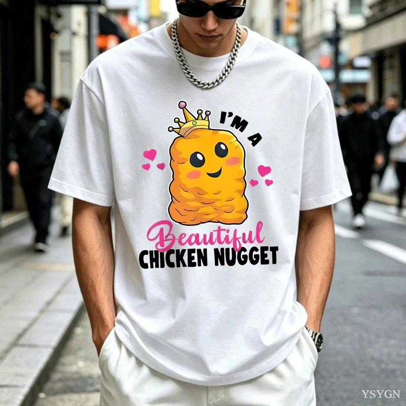 Men's Women's Crew Neck Fashion T-Shirts Funny Chicken Nugget Graphic T Shirts Cute Cartoon Clothes Comfortable Tops