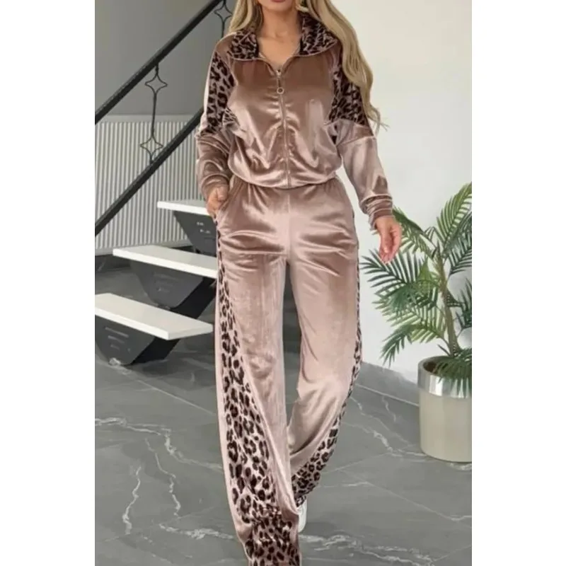 2025 Loose Casual Two-Piece Set - Leopard Print Hooded Jacket and Pants for Women