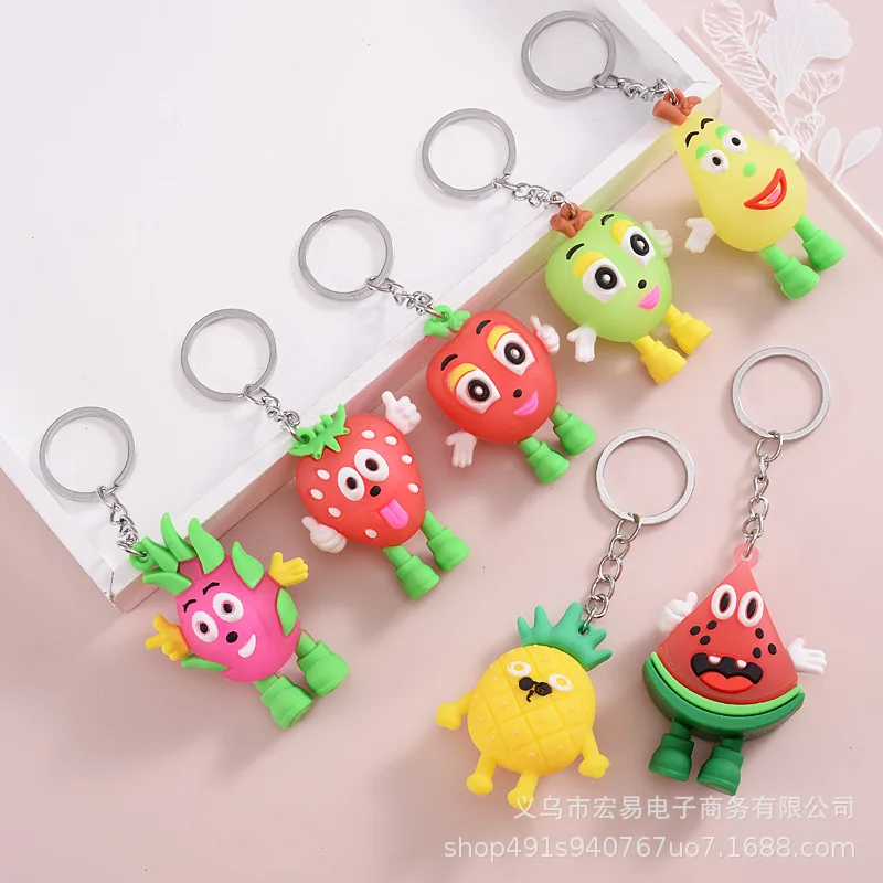 1PCS   New cartoon strawberry pineapple pitaya apple and other fruit pendant keychain