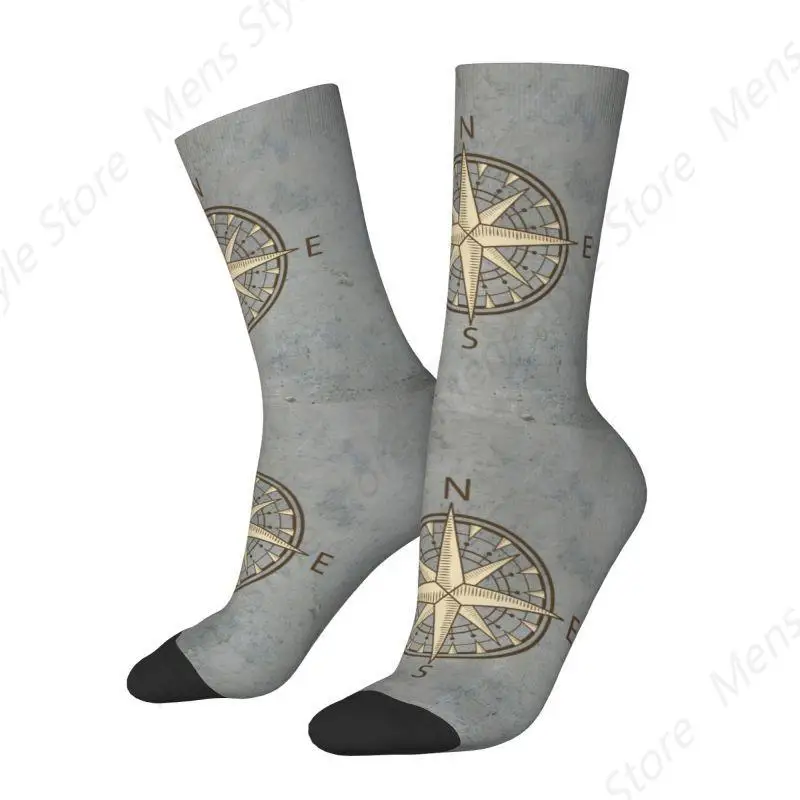 Gray Compass Dress Socks for Men Women Warm Fashion Nautical Sailing Sailor Crew Socks