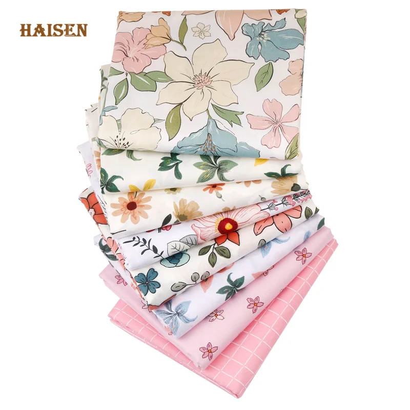 Printed Twill Cotton Fabric Patchwork Cloth,DIY Sewing Quilting Handmade Material For Baby&Child,40x50cm,8pcs,Pastoral FlowerSet