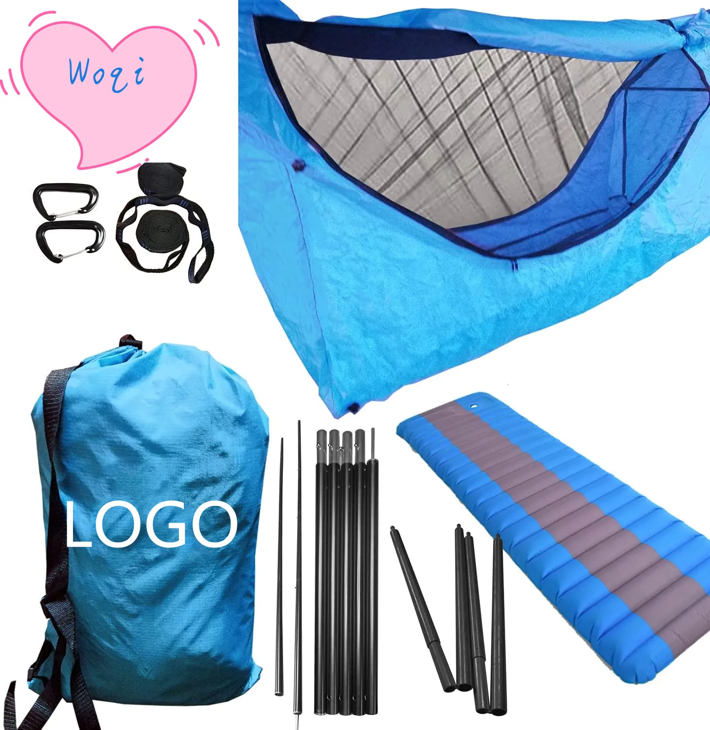 

WQ New product new design convenient for outdoor sports folding nylon hammock with mosquito net and sleeping mat