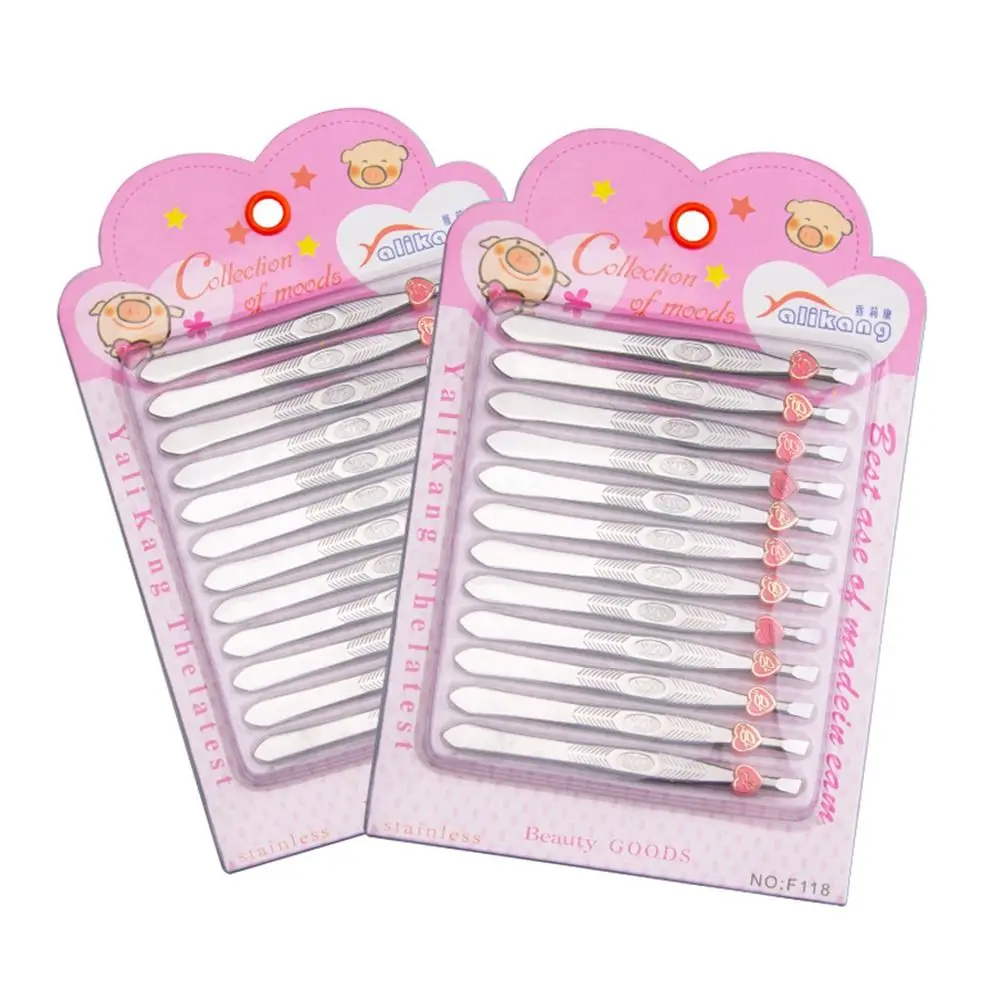 12PCS Stainless Steel Eyebrow Grooming Tweezers Straight Mouth/Diagonal Fine Work Tools Eyelash Tweezers Silver