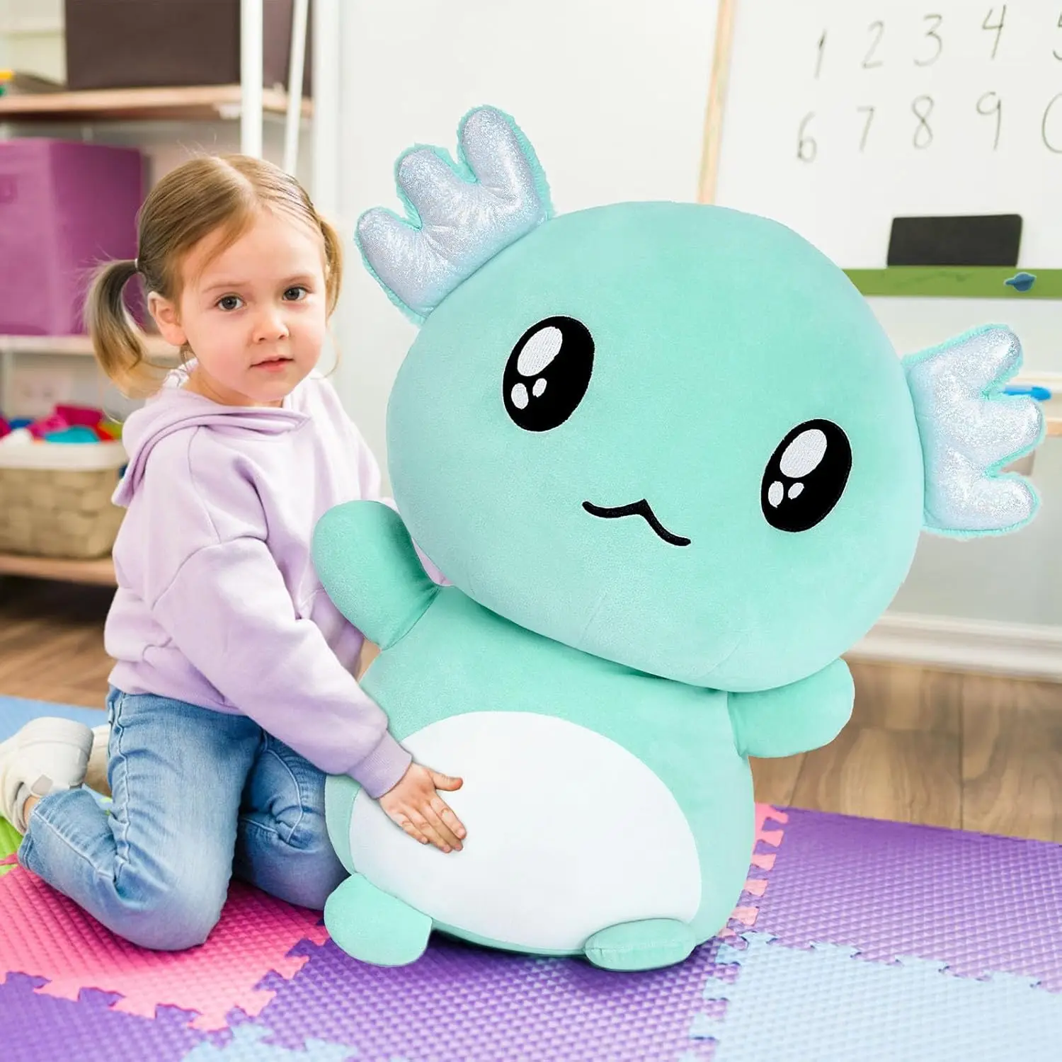 Tezituor  Axolotl Plush, Cute 20" Mint Green Axolotl Stuffed Animals Plush Throw Pillow, Cuddly Salamander Plushie Toy for Kids