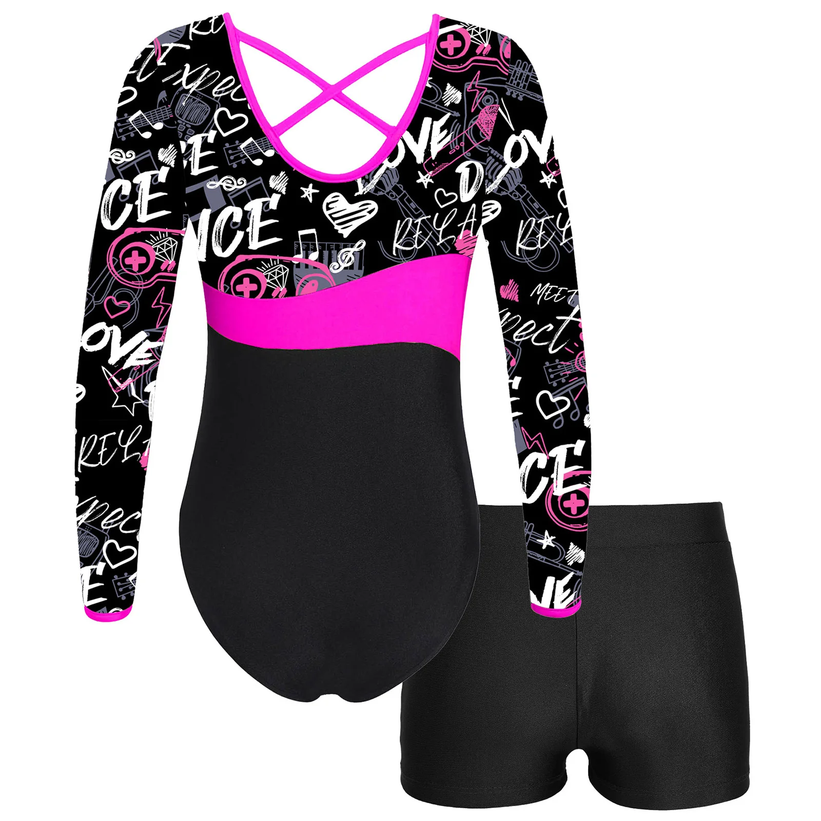 Kids Meisjes Lange Mouwen Gymnastiek Turnpakje Met Shorts Ballet Unitard Set 2 Stuk Dans Sport Workout Outfits Voor Kinderen