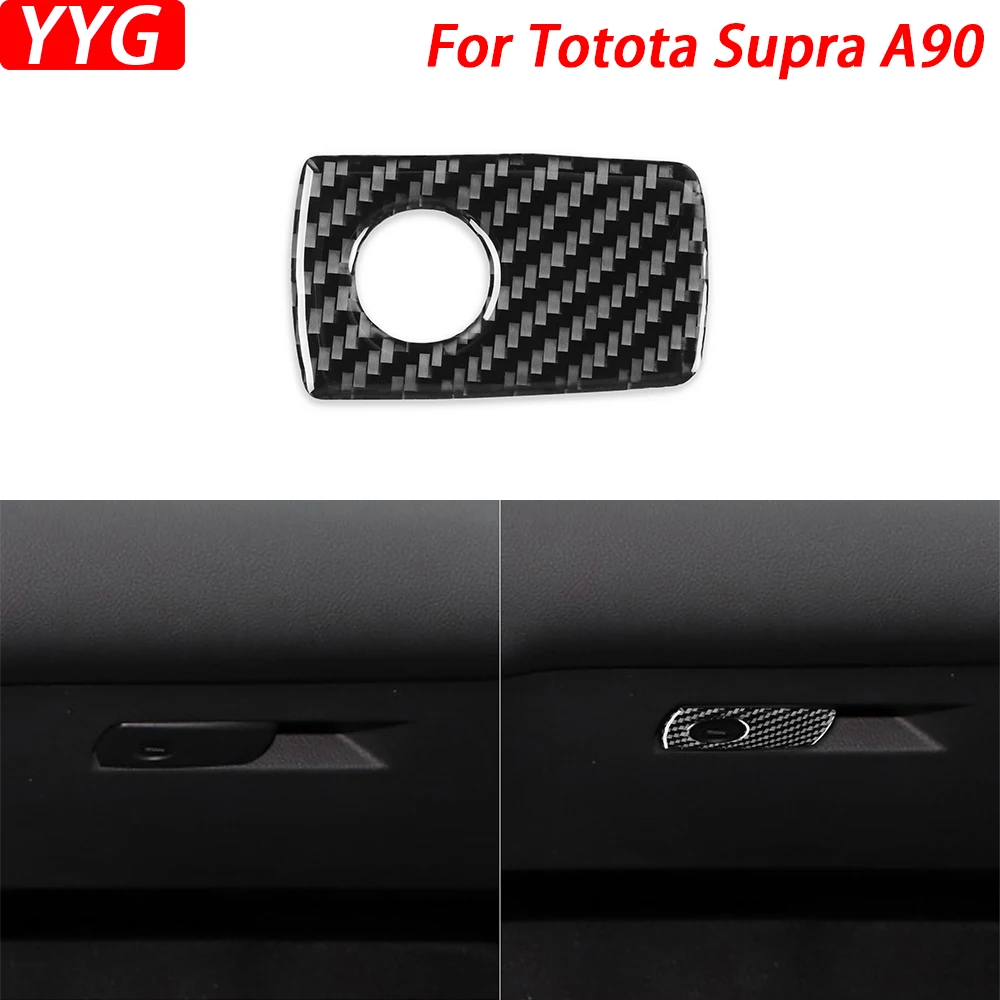 For Toyota Supra A90 2019-2022 Carbon Fiber Co-pilot Storage Box Handle Trim Cover Car Interior Decoration Accessories Sticker