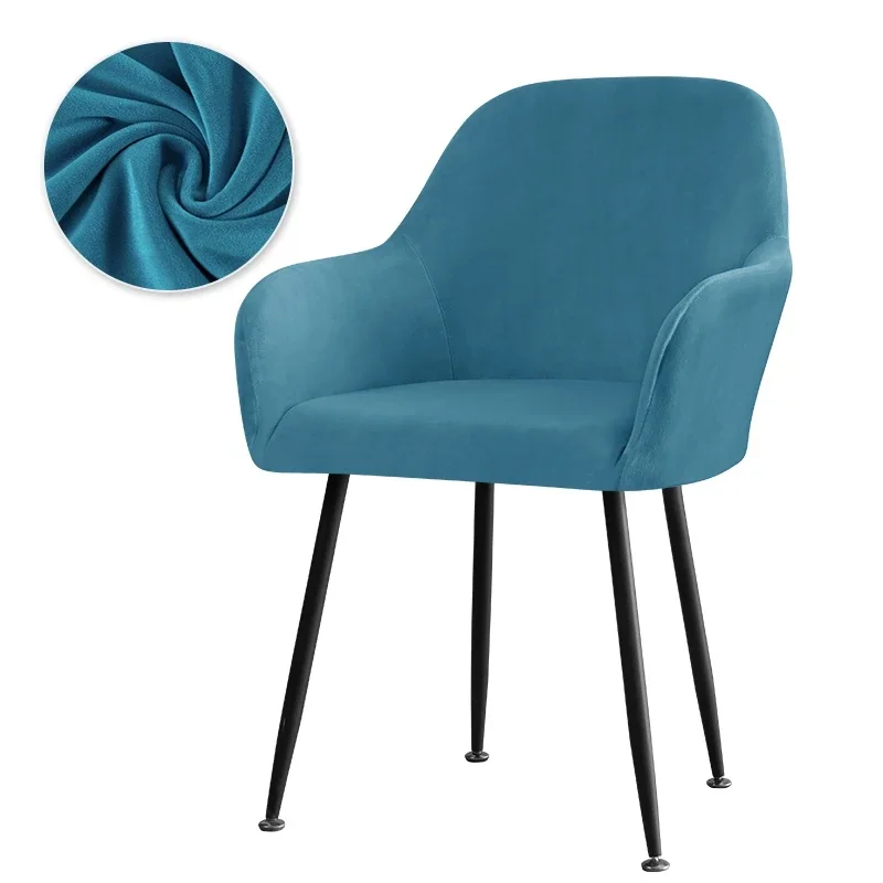 Thick Velvet Chair Covers Plush Fleece High Arm Chair Cover Elastic Slipcover All-inclusive Solid Chair Cover for Dining Room
