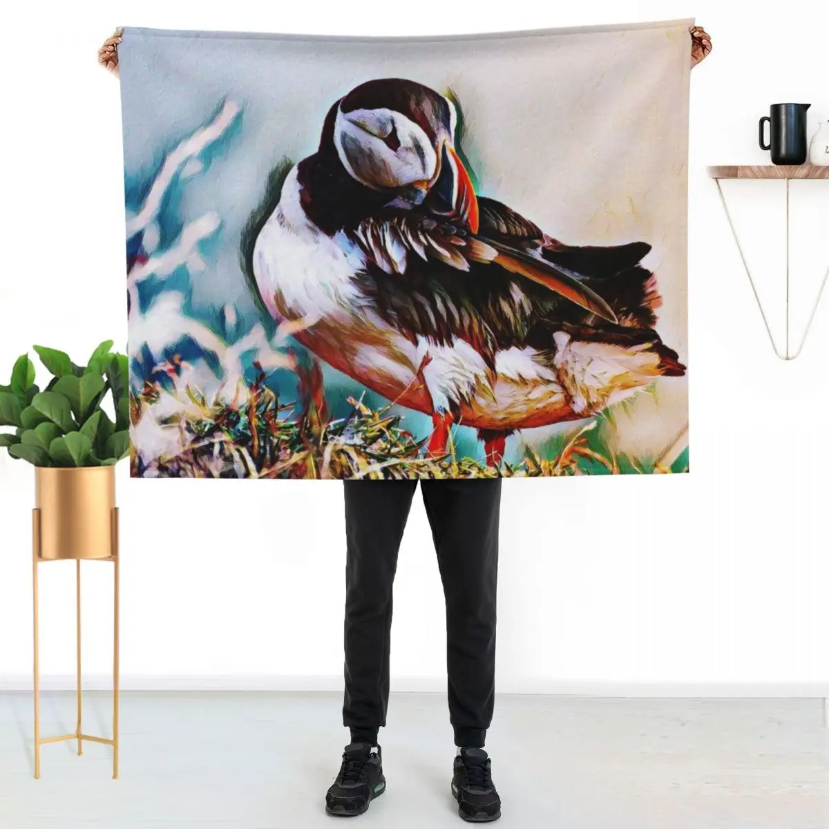 Puffin Bird Abstract Painting Art Design Throw Blanket Summer Beddings warm for winter Soft Beds Plush Blankets