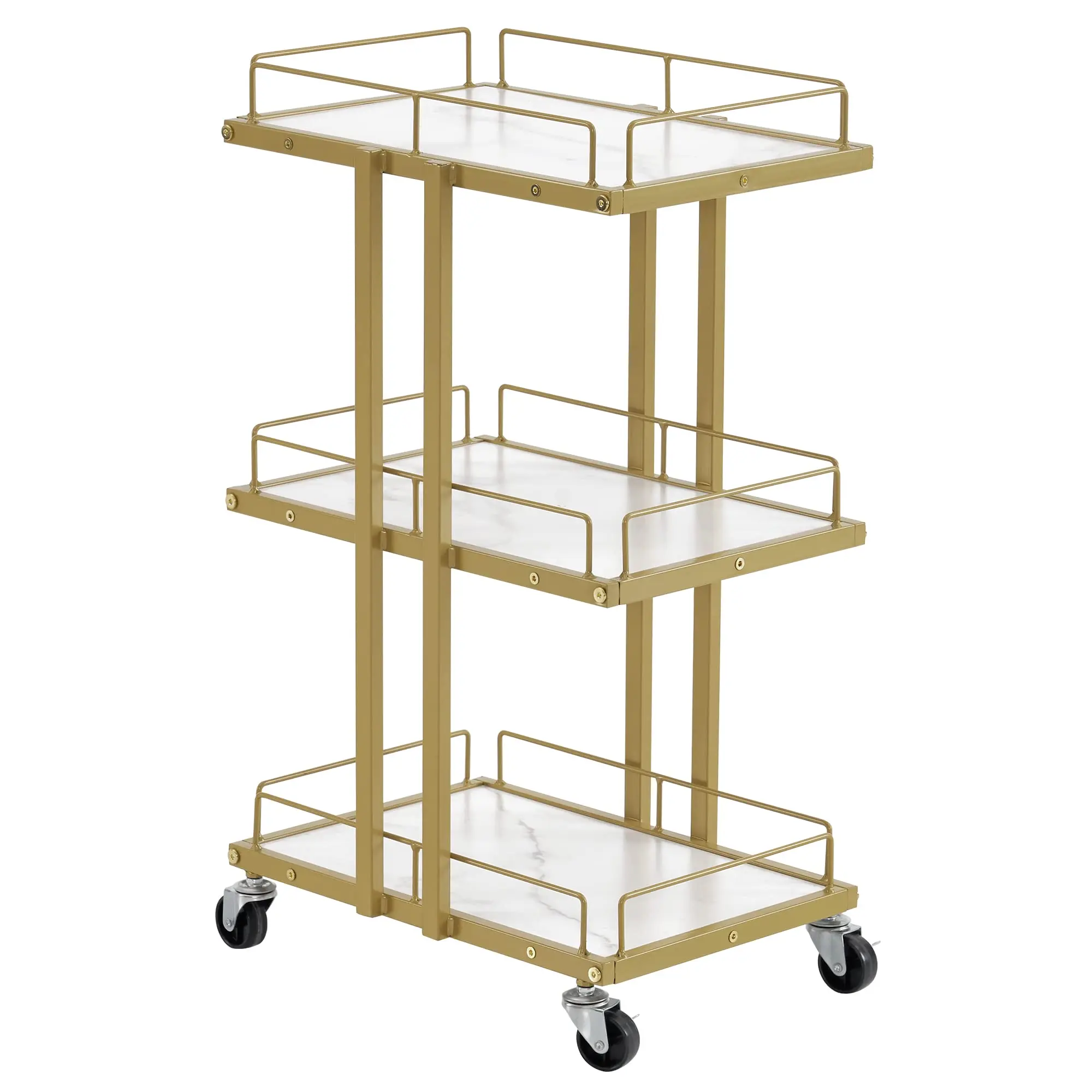 Salon Trolley Cart, Marble Panel 3-Tier Rolling Storage 2061