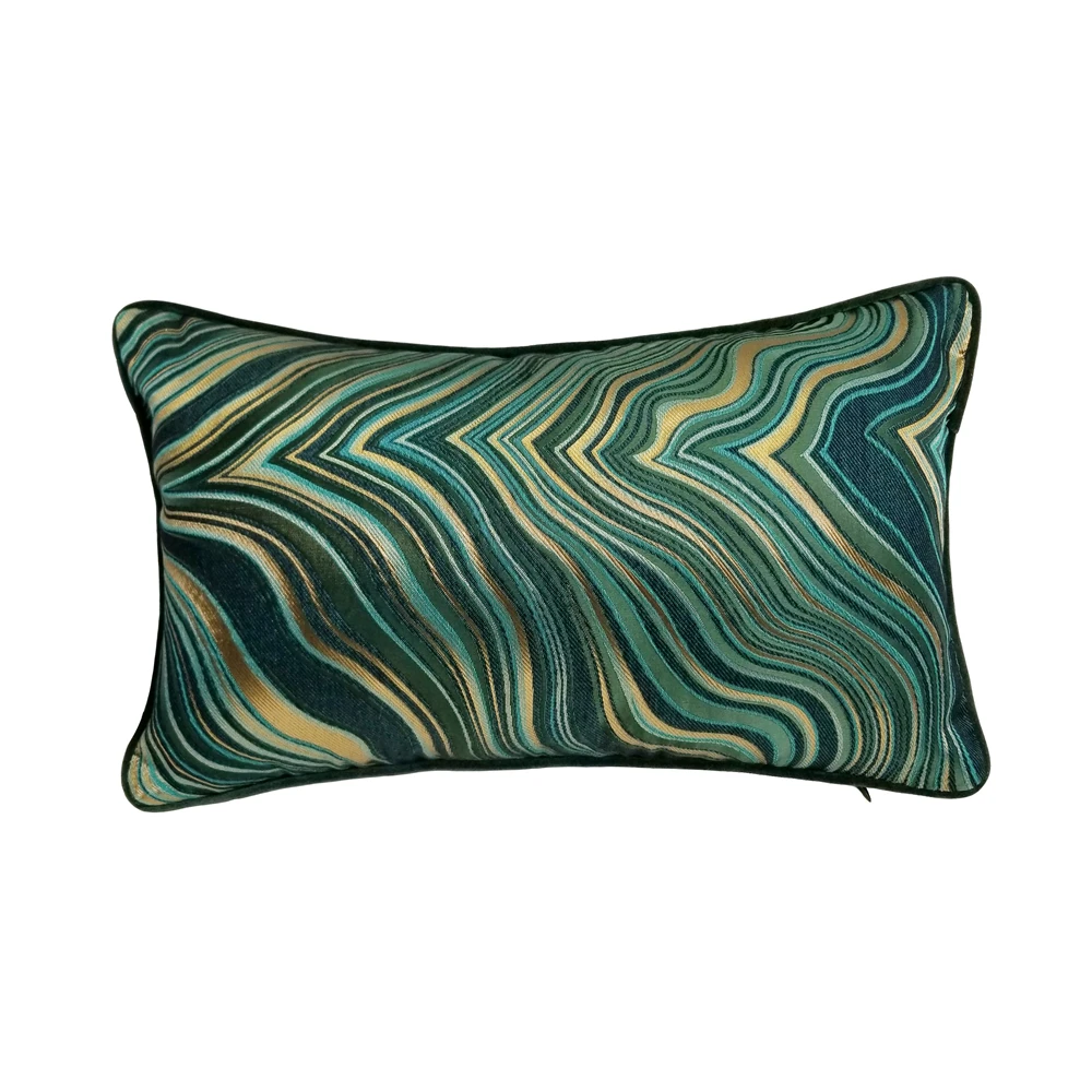 Vintage Lumbar Pillow Case 30x50cm Dark Green Woven Wave Armchair Decorative Gift Blue Waist Support 1 Pc Set