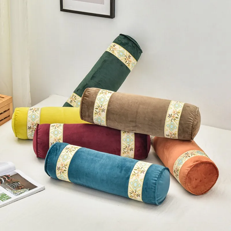 50x15cm Cylindrical Pillow Warm Flannel Comfortable Pillow Case Neck Bolster Headrest Lumbar Support Cushion
