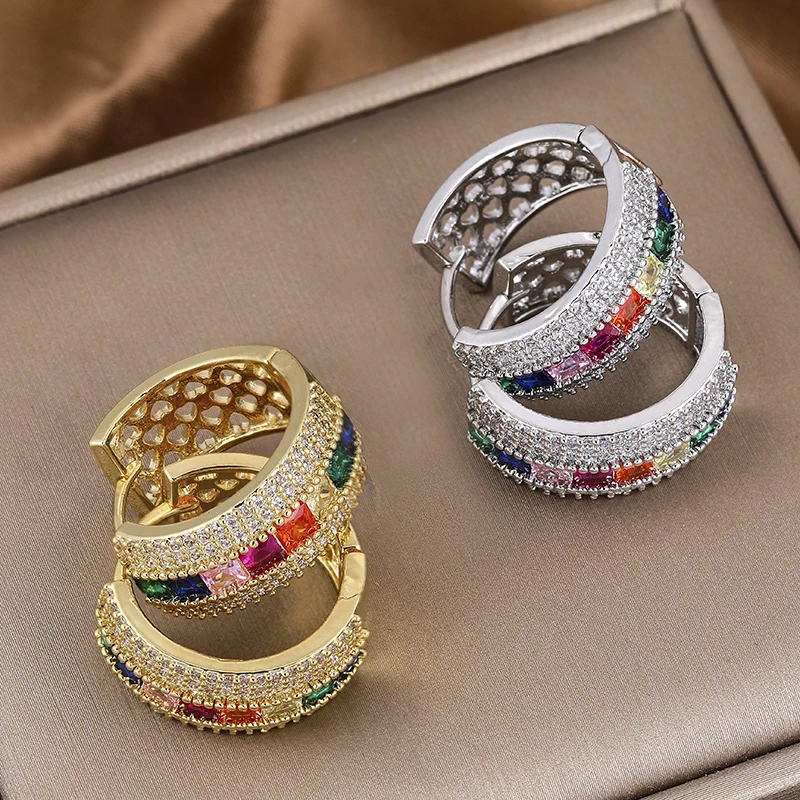 Juwg Europese En Amerikaanse Luxe Geavanceerde Kleur Zirkoon Zware Industrie Oorbellen Persoonlijkheid Trend Mode Sieraden Voor Vrouw