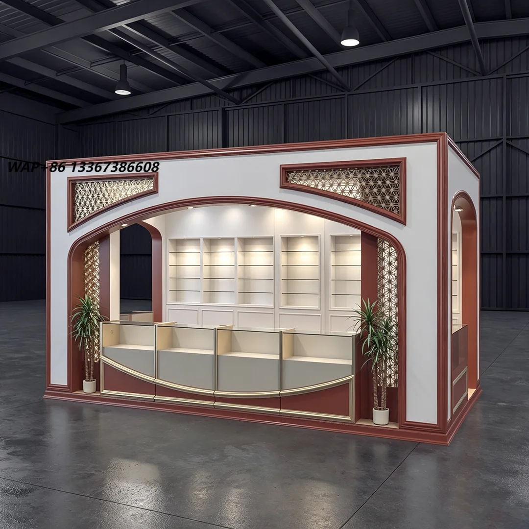 Red Brown Arched Shopping Mall Self-service Kiosk Display Cabinet Customized Multi Sided LED Wall Rack