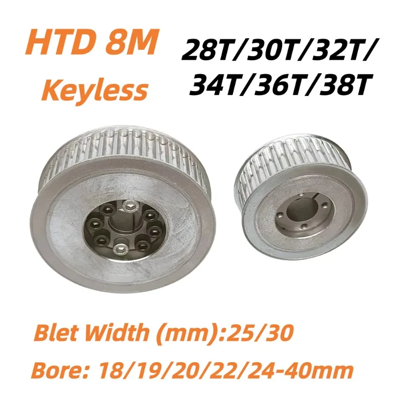 HTD8M Keyless Bushing Timing Pulley 28T 30T 32T 34T 36T 38T Belt Width 25mm 30mm Bore 18-40mm Synchronous Wheel