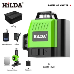 HILDA Laser Level Mini 12 Lines 3D Self-Leveling 360 Horizontal And Vertical Cross Super Powerful Green Portable Laser Beam Line