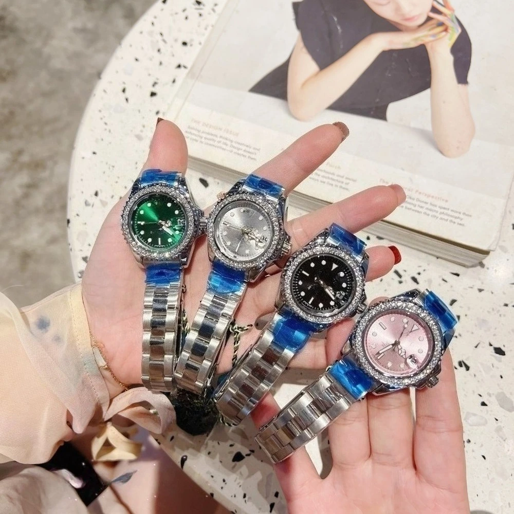 

2026 Elegant Green Dial Two Tone Steel Watch CZ Diamond Bezel Waterproof Quartz Watch