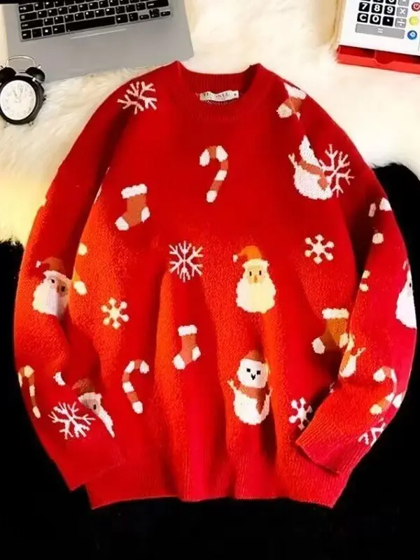 

Красный трикотаж Cisas, свободный повседневный осенне-зимний свитер, пальто, универсальный повседневный топ для пар, корейский топ из полиэфирного волокна