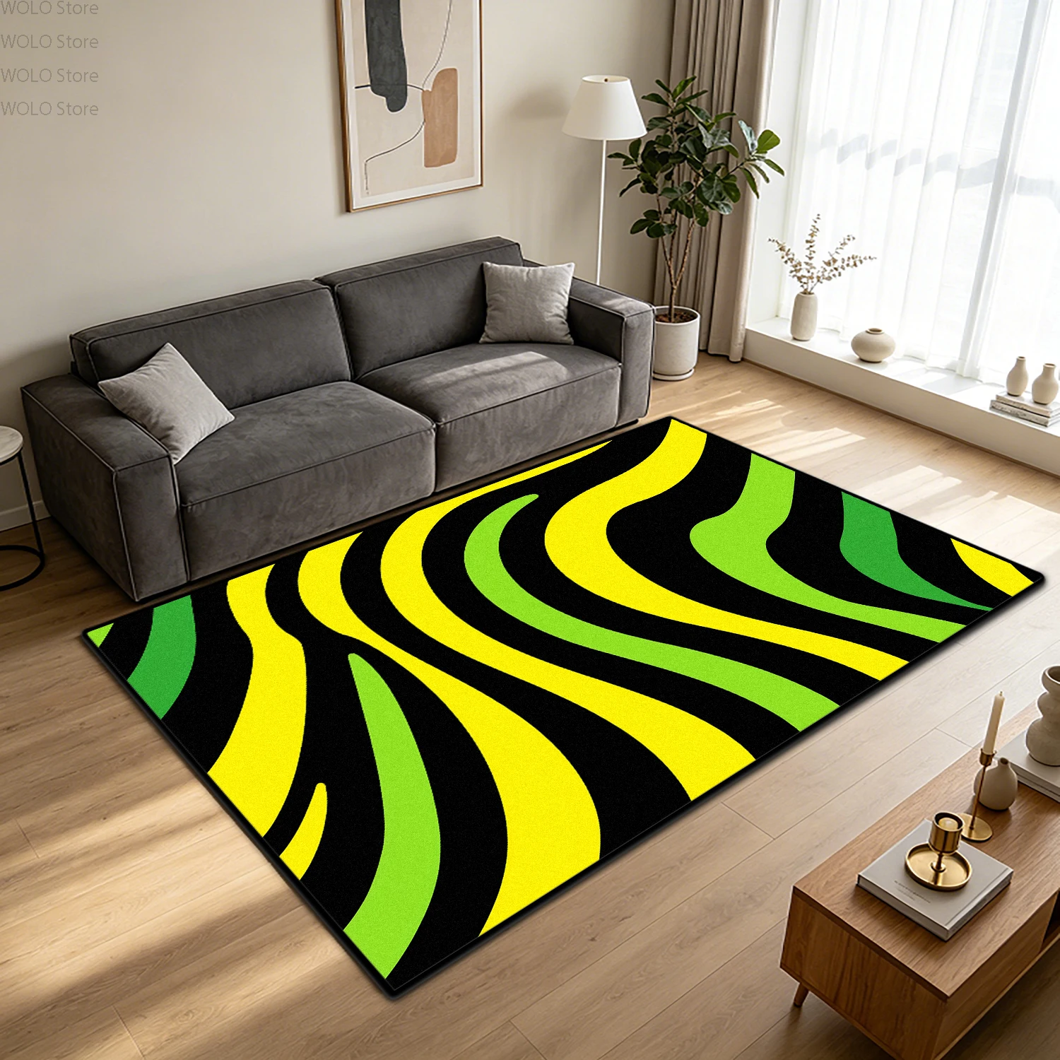 Retro Gaming Rug - Retro abstract groen geel zwart pluizig