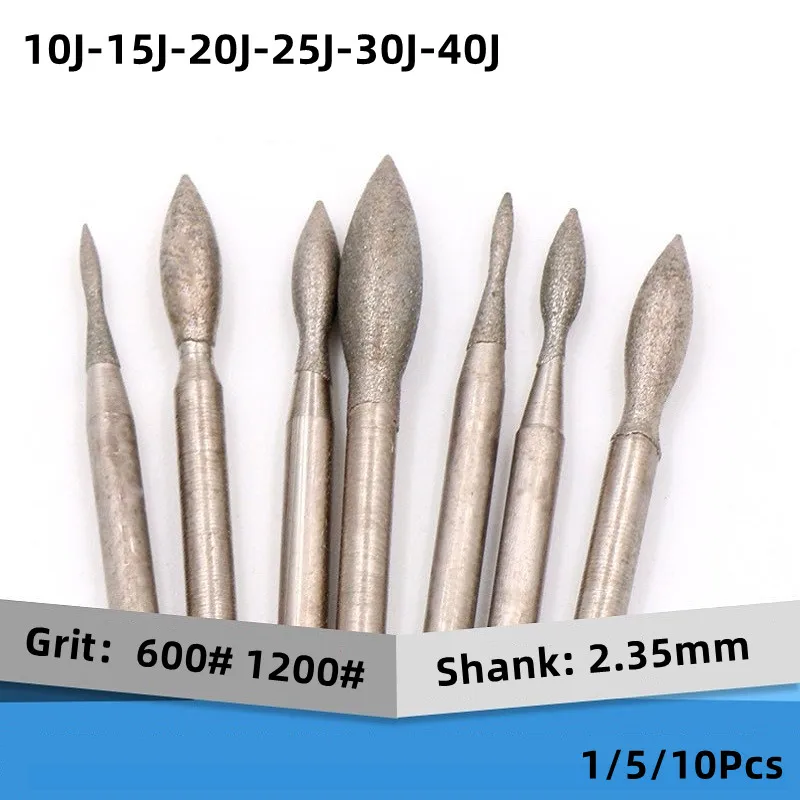 1/5/10Pcs Grinding Head Polishing J Needle Bits Burrs Metal Stone Jade Engraving Carving Tools For Dremel 2.35mm Shank