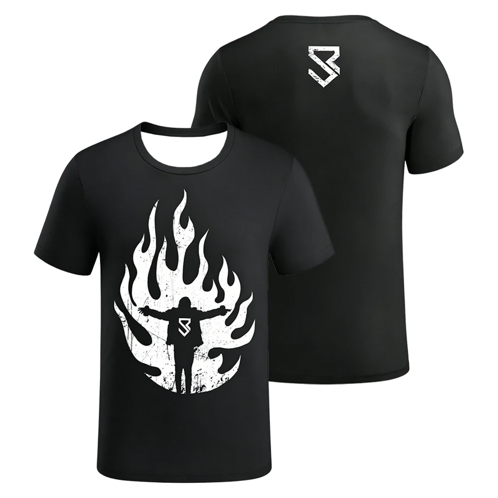 Men's Black Seth Rollins Flames T-Shirt Crewneck Short Sleeve Tee Women Men Outdoor Streetwear Tops