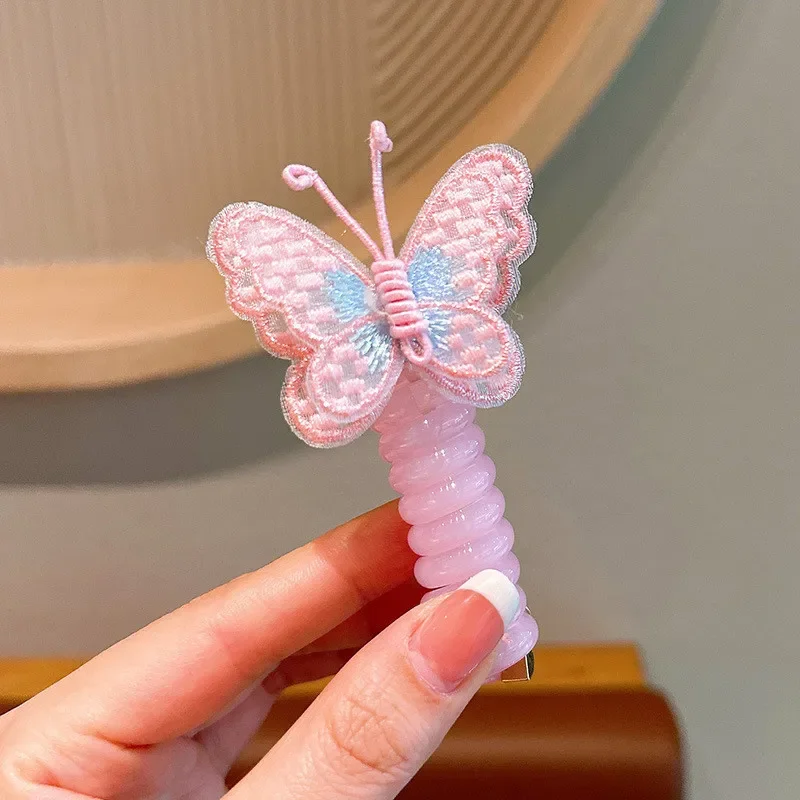 2pcs Butterfly Coil Hair Ties for Girls - Colorful Telephone Cord Scrunchies, Braided Ponytail Holders