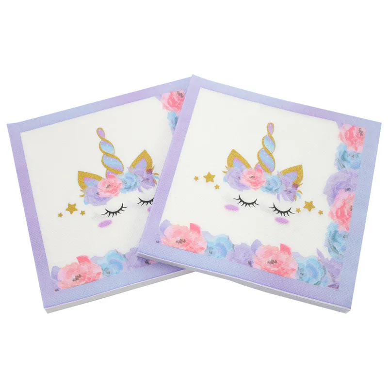 20Pcs 33x33cm Disposable Kitchen Supplies Cartoon Unicorn Printed Table Dinner Napkins Paper Wedding Birthday Party Decor