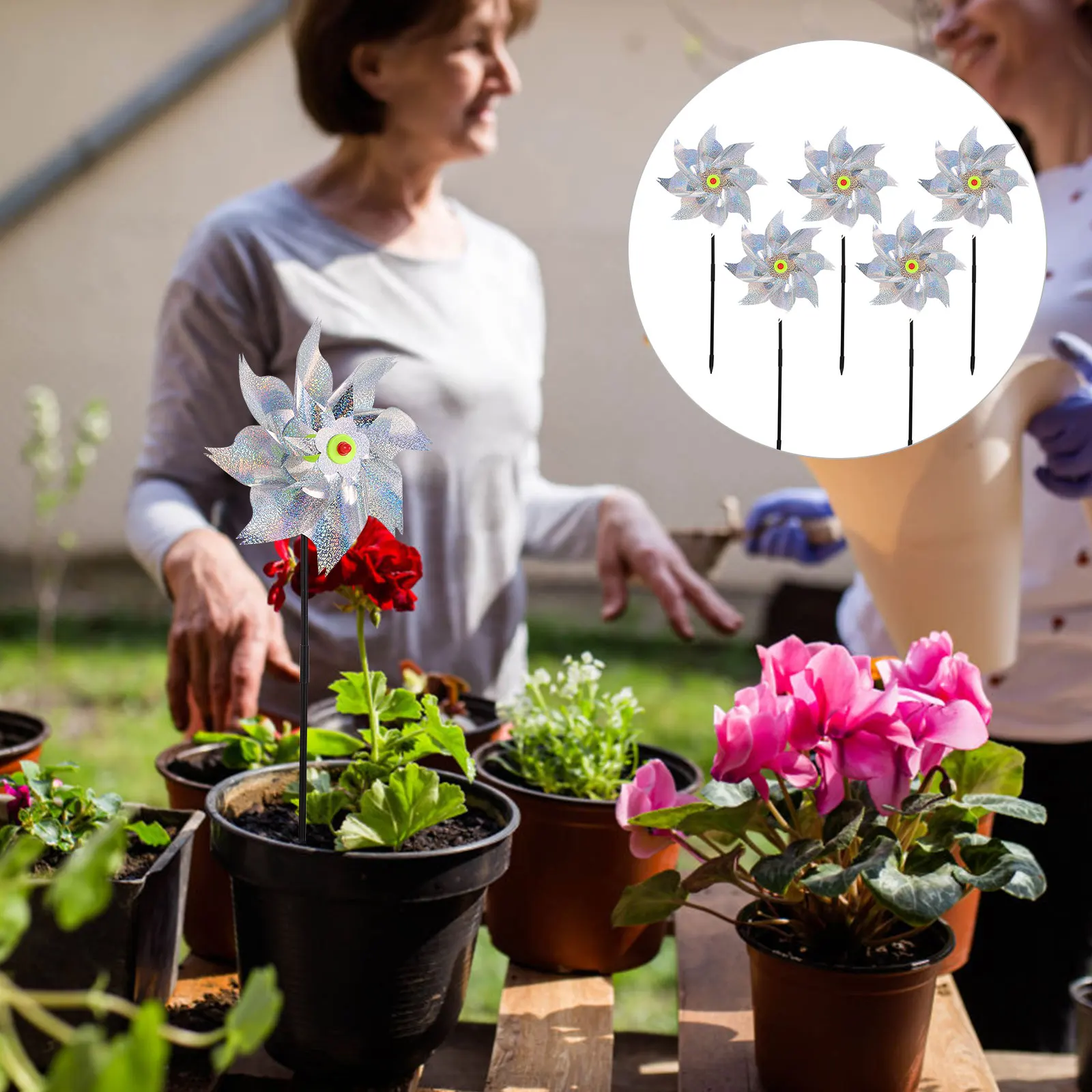 

5pcs Bird Pinwheel Outdoor Reflective Windmill Decor Garden Scare Birds Farm Orchard Reflective Pinwheel Zoo Decoration