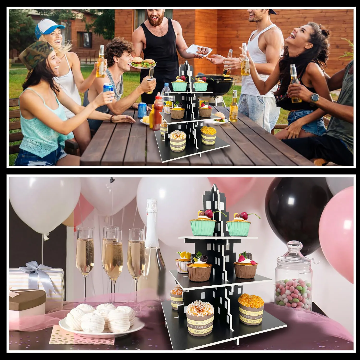 City Skyscraper Cupcake Stand 3 Tier Cake Party Supplies Building Cupcake Stand for Birthday Table Decor