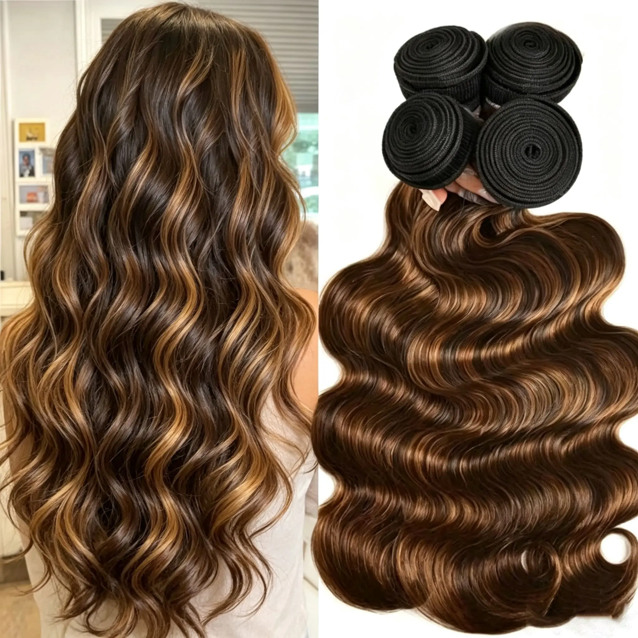 30 40 Inch Highlight Ombre Body Wave Bundles Real Human Hair Colored P4/27 Honey Blonde Brazilian Raw Hair Bundles Extensions 100% Human Hair For Women