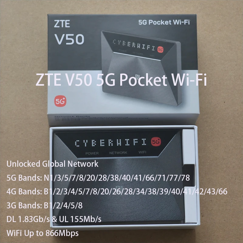 Unlocked ZTE 5G Portable WiFi V50 MU3351 NFC 866Mbps Sim Card Slot 5G 4G LTE Cat12 WiFi Hotspot Global Network