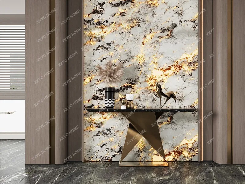 Minimalist entrance living room stainless steel entrance table corridor aisle wall-to-wall entrance cabinet hotel lobby end view