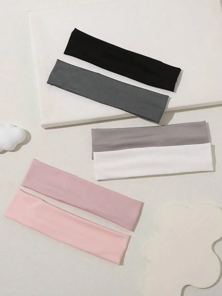 

6pcs Women's Solid Color Sports Hairband, Elastic Yoga Running Headband for Gym Casual Wear