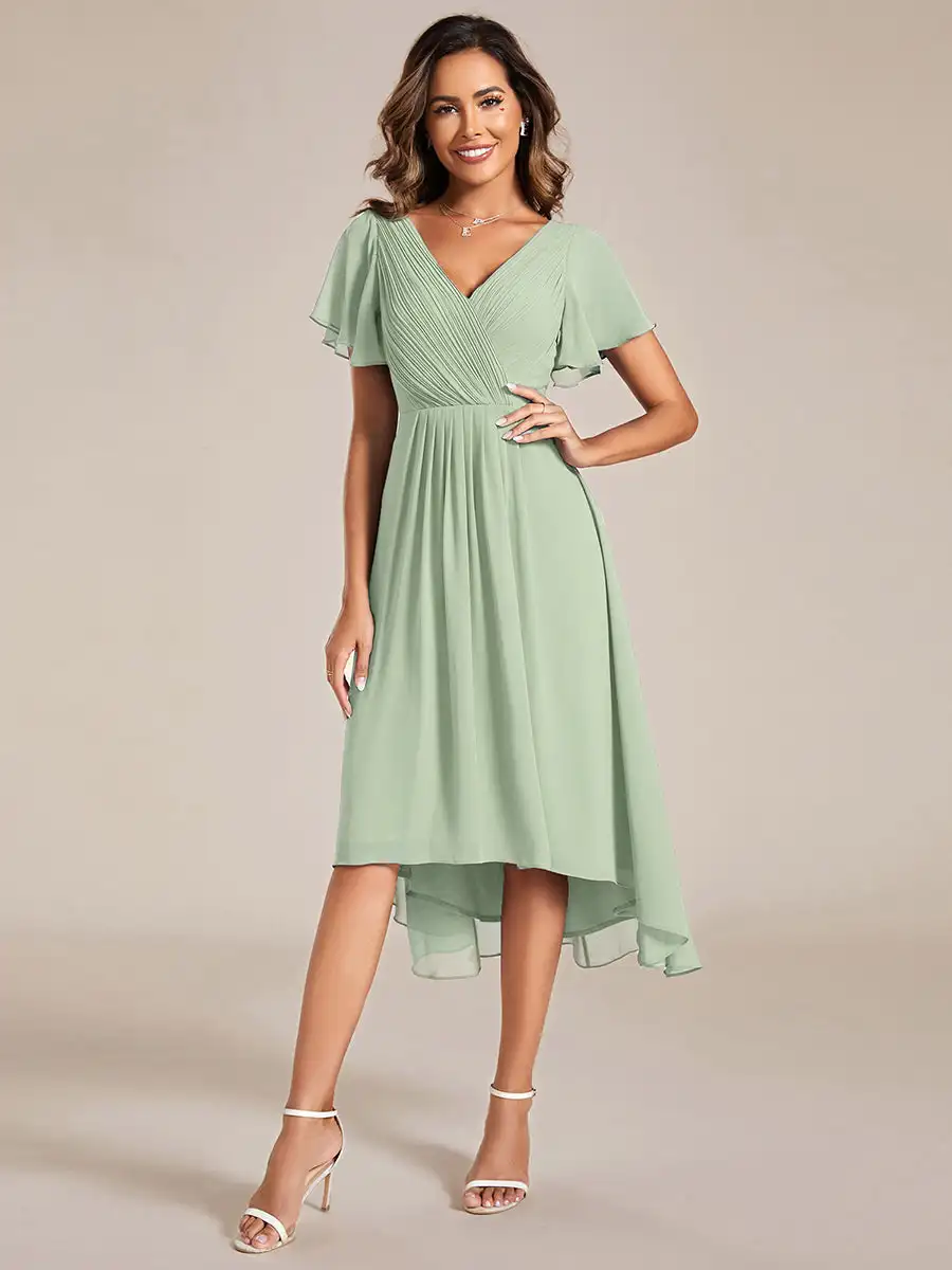 

Elegant Evening Dresses V-neck Pleated Ruffles Floor length 2025 Ever Pretty of Chiffon Mint Green Wedding Guest Dresses