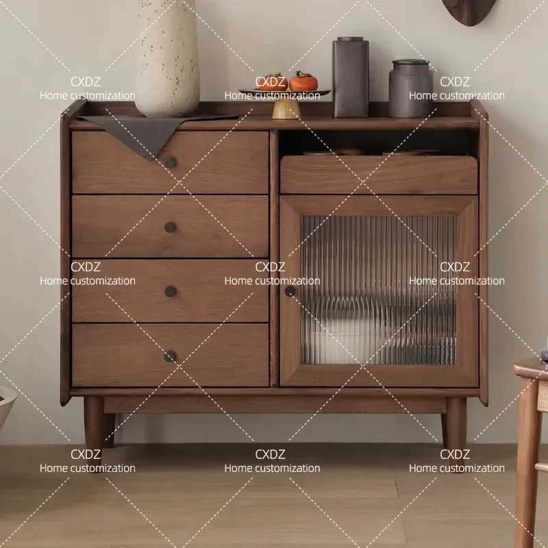 Japanese-style solid wood dining side cabinet, black walnut storage locker, log tea cabinet, pine simple multi-functional