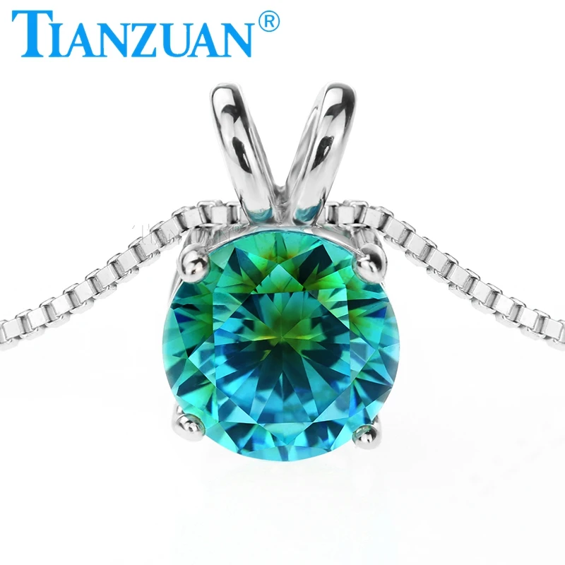 New Fashion Pendant Round Shape Aquamarine & Green one-time Forming Cubic Zirconia with 925 Silver Necklace CZ Necklaces for Wom