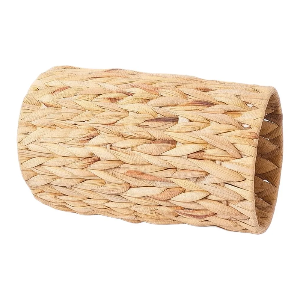 Compact Boho Wicker Trash Can 7.5x11inch Natural Water Hyacinth Material Decorative Waste Basket for Bedroom Bathroom
