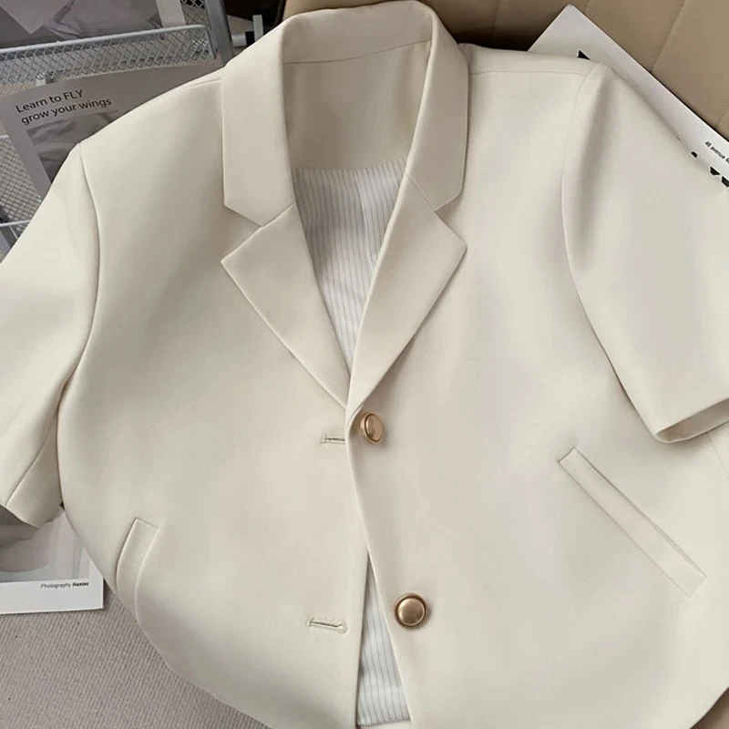 Chaqueta de manga corta para mujer, Blazer de trabajo de oficina con cuello con muescas, moda coreana, traje Simple informal, Verano