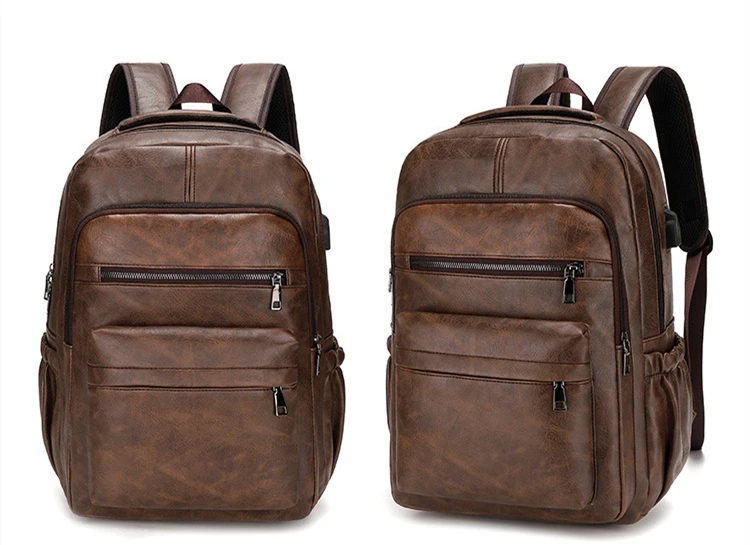 Hohe Qualität USB Lade Rucksack Männer PU Leder Rucksack Große Laptop Rucksäcke Männlichen Mochilas Schul Für Jugendliche Jungen – Detail 8