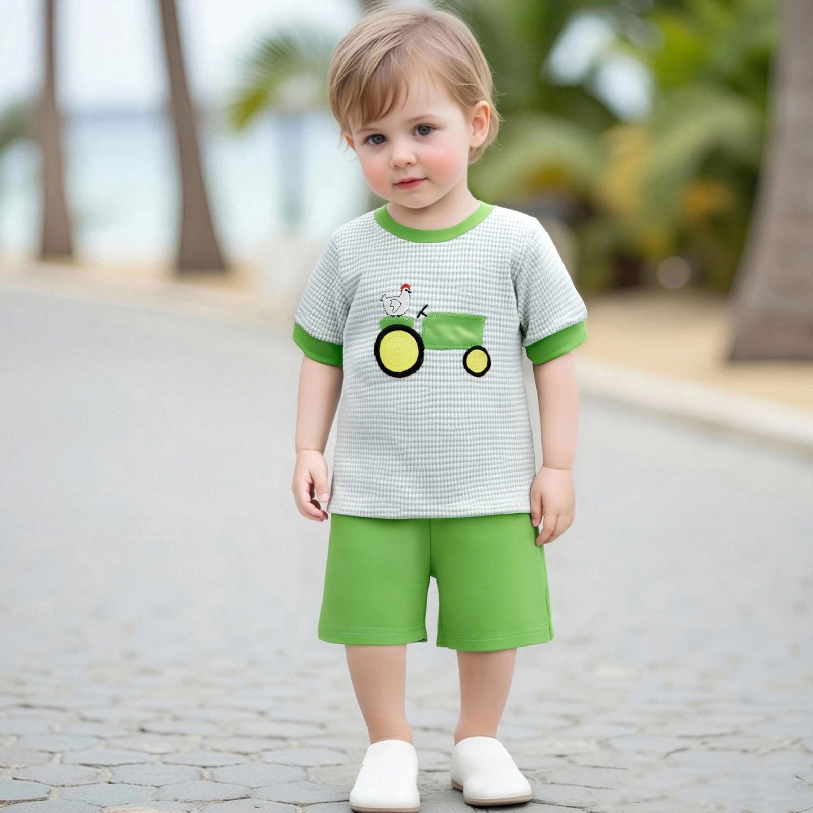 

Summer Baby Girls Shorts Set Short Sleeve Stripes Embroidery T-shirt with Elastic Waist Shorts Outfit