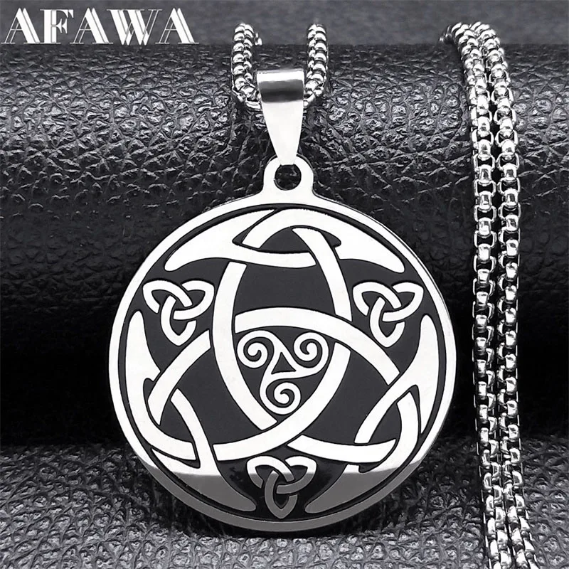 

Witch Trinity Knot Triskele Necklace for Women Men Stainless Steel Silver Color Wicca Celtic Irish Knots Necklaces Jewelry N7958