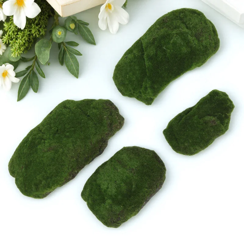 

4Pcs Artificial Moss Stones Faux Decorative Rocks for Indoor Garden Plant Potted Decoration Greenery DIY Floral Arrangements