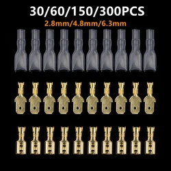30/60/150/300PCS 2.8mm/4.8mm/6.3mm Male Female Spade Crimp Terminal Electrical Sleeve Wire Connector for 22-16 AWG 0.5mm2-1.5mm2