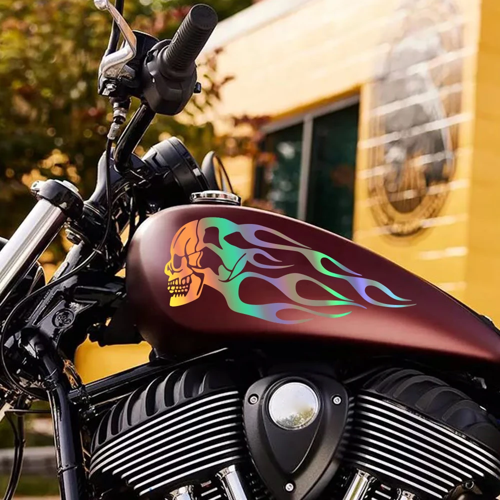 

2 шт. наклейка на мотоцикл, креативный череп, пламя, газовый топливный бак, светоотражающие виниловые наклейки, украшение для мотоцикла, аксессуары для мотоциклов