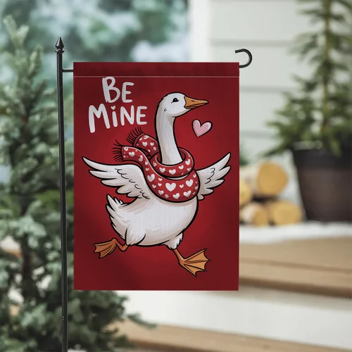 Be Mine Valentine Garden Flag Funny Goose Heart Scarf Love Yard Decor OOV IIC