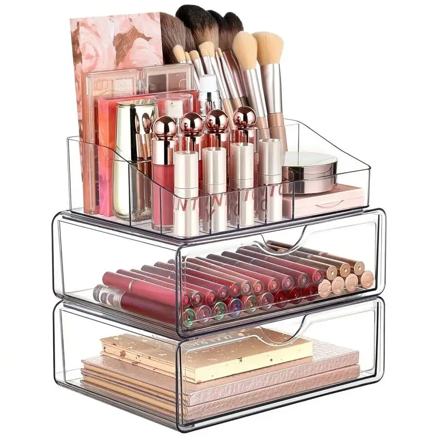 1 Tier/3 Tier Clear Makeup Organizer, Large Skincare Cosmetic Storage For Countertop, Plastic Makeup Holder, Compartmented, Shat