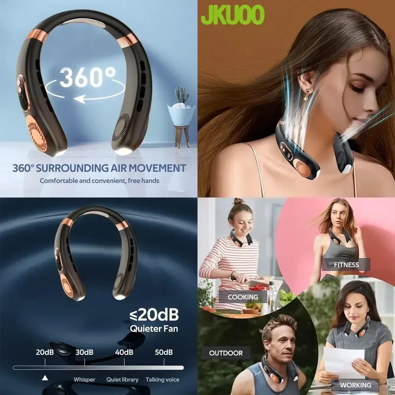 Personal Fan with LED Indicator, USB-C Charging, Long-Lasting 4000mAh Battery, Hands Free Bladeless Fan with 5 Adjustable