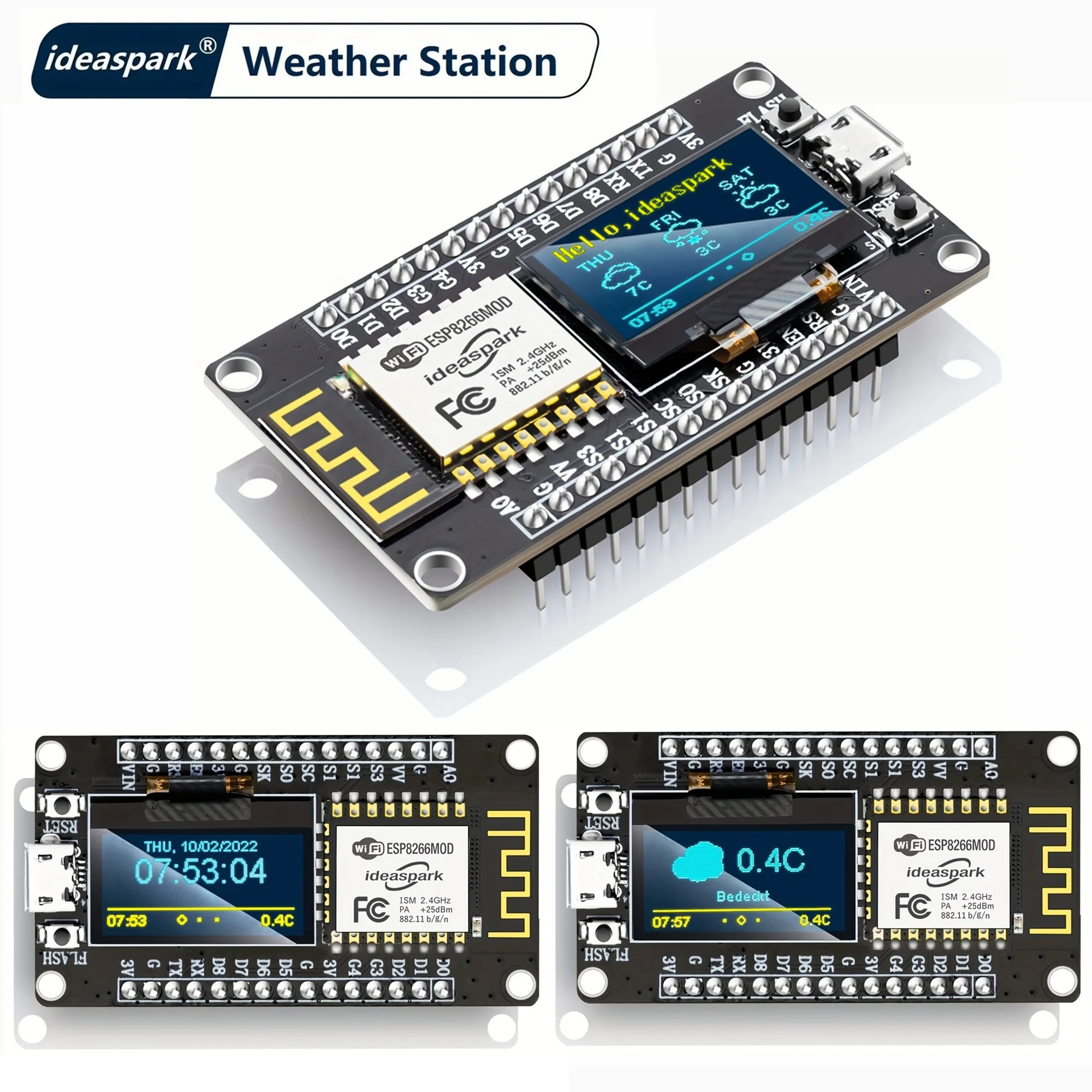 Kit de instrumentos meteorológicos de estación meteorológica ESP8266, Sensor NodeMCU BH1750 de DHT-11, placa OLED de 0,96 pulgadas para Arduino IoT